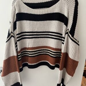 SHEIN Black, White, and Brown Striped Sweater